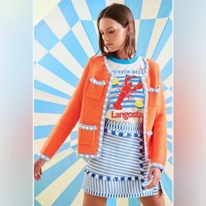 HUNTER BELL Bright Orange Cardigan with Blue Details